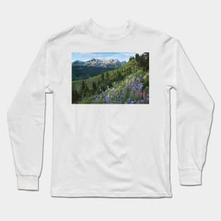 Wildflowers And Tatoosh Range Mount Rainier National Park Long Sleeve T-Shirt